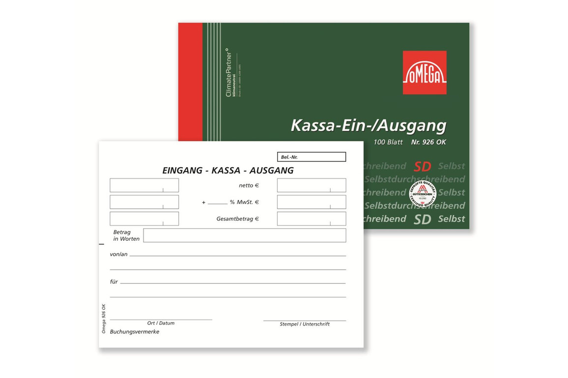 Kassa Ein und Ausgang Omega A 6 quer 100 Blatt, Art.-Nr. 926OK - Paterno Shop