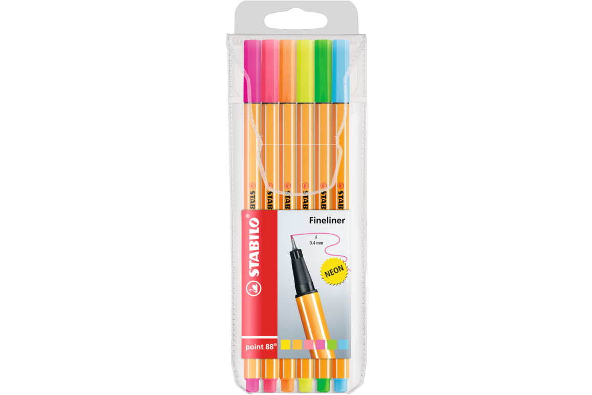 Fineliner Stabilo POINT 88 neon 6-er Etui, Art.-Nr. 88-6-1 - Paterno Shop