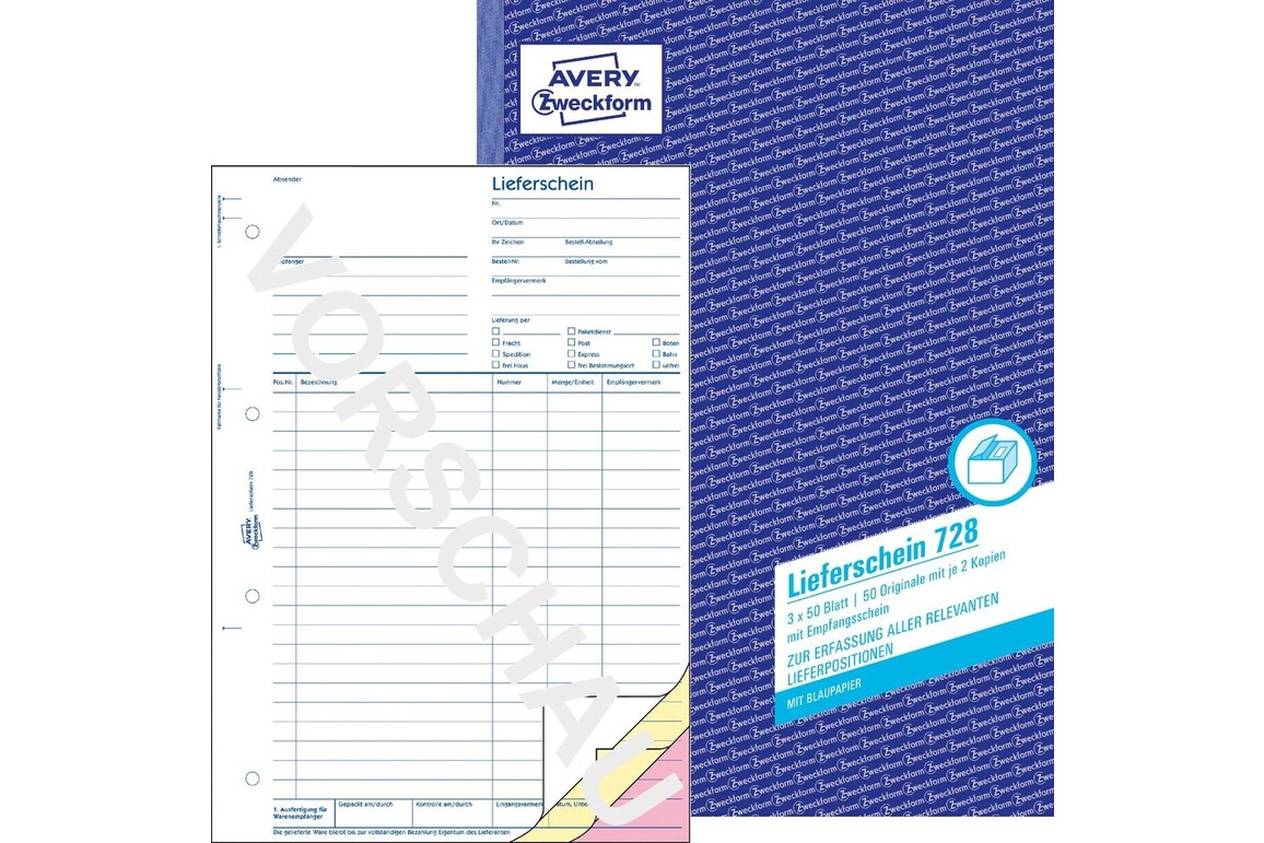 Lieferschein DIN A4 hoch 3x50 Blatt, Art.-Nr. 728ZWF - Paterno Shop