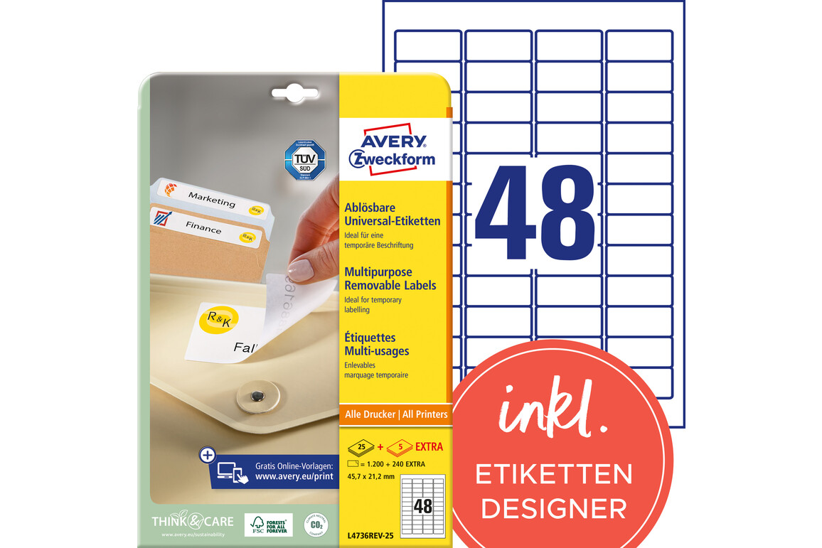 Universaletiketten ZWF 45,7 x 21,2 mm wieder, Art.-Nr. L4736REV-25 - Paterno Shop