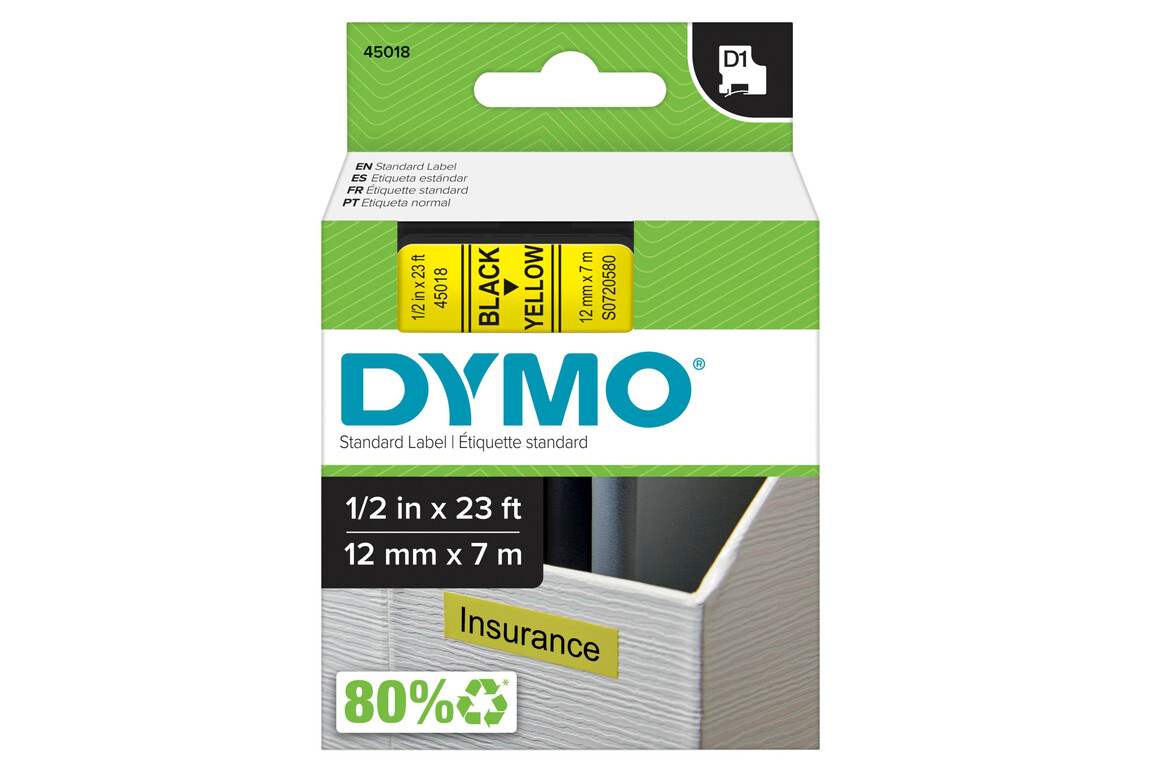 Beschriftungsband Dymo 12mmx7m schwarz gelb, Art.-Nr. 00450-SWGE - Paterno Shop
