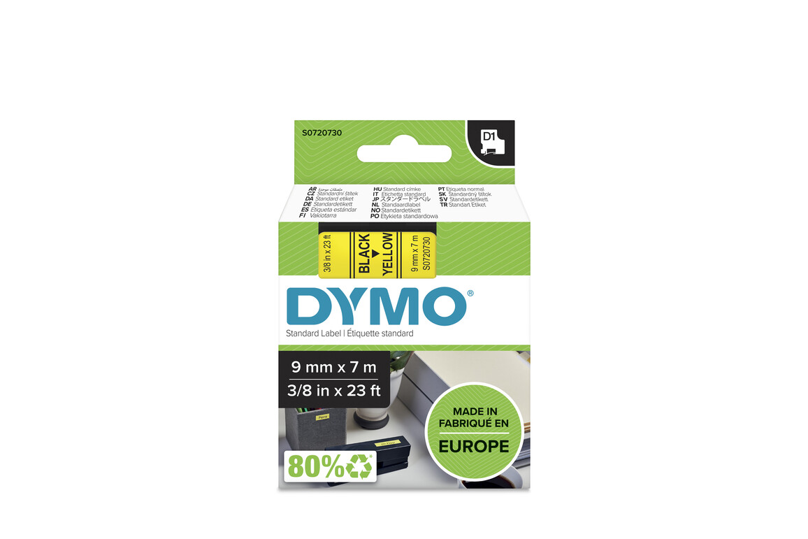 Beschriftungsband Dymo 9mmx7m schwarz gelb, Art.-Nr. 00409-SWGE - Paterno Shop