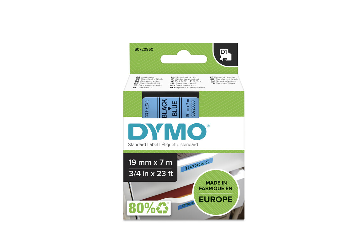 Beschriftungsband Dymo 19mmx7m schwarz auf blau, Art.-Nr. 00458-BL - Paterno Shop