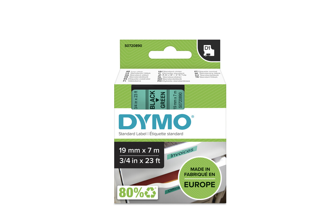 Beschriftungsband Dymo 19mmx7m schwarz auf grün, Art.-Nr. 00458-GN - Paterno Shop