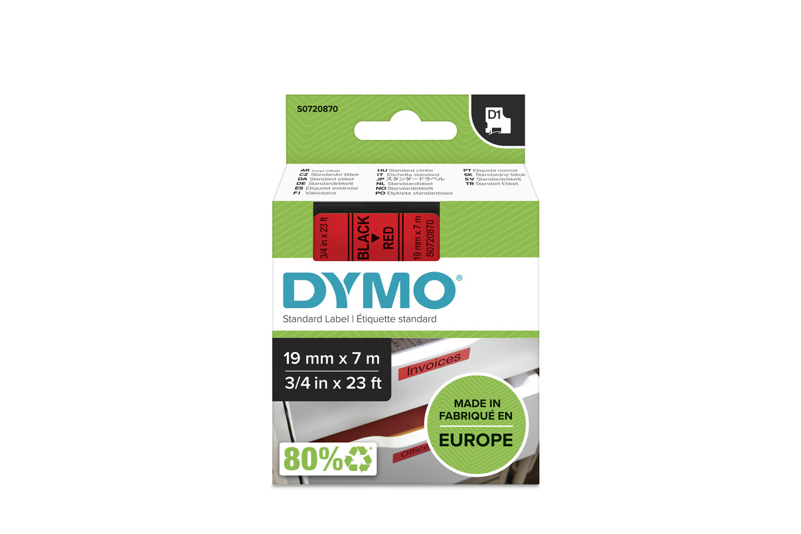 Beschriftungsband Dymo 19mmx7m schwarz auf rot, Art.-Nr. 00458-RT - Paterno Shop