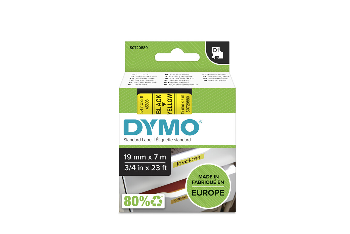 Beschriftungsband Dymo 19mmx7m schwarz gelb, Art.-Nr. 00458-SWGE - Paterno Shop