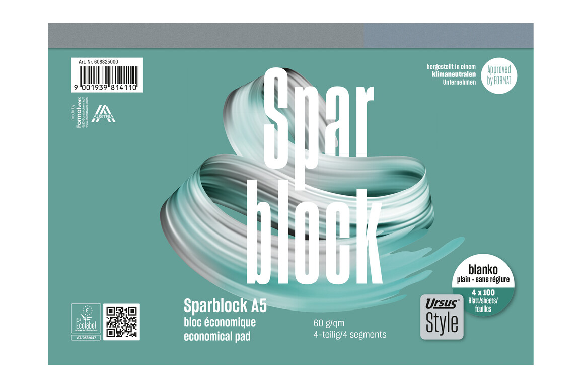 Sparblock A5 100 Blatt 60g/qm glatt 4-teilig, Art.-Nr. 60882500 - Paterno Shop